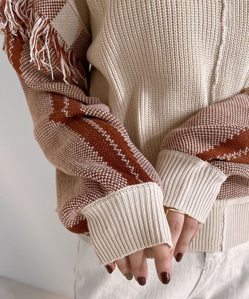 Bab(バブ)の「2WAYフリンジニットカーディガン(カーディガン/ボレロ・レディース・グリーン/アイボリー/グレイッシュベージュ・FREE)」の14枚目の写真