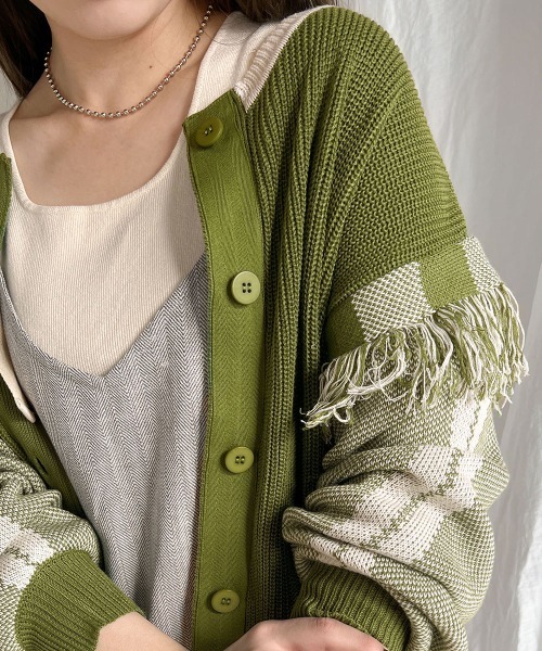 Bab(バブ)の「2WAYフリンジニットカーディガン(カーディガン/ボレロ・レディース・グリーン/アイボリー/グレイッシュベージュ・FREE)」の6枚目の写真