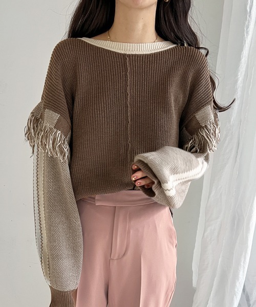 Bab(バブ)の「2WAYフリンジニットカーディガン(カーディガン/ボレロ・レディース・グリーン/アイボリー/グレイッシュベージュ・FREE)」の18枚目の写真