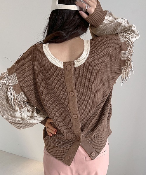 Bab(バブ)の「2WAYフリンジニットカーディガン(カーディガン/ボレロ・レディース・グリーン/アイボリー/グレイッシュベージュ・FREE)」の13枚目の写真