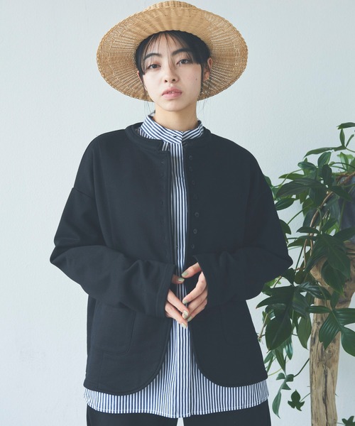 Libra Cue（リブラ キュー）の「ノーカラースウェットジャケット/セットアップ（ノーカラージャケット・レディース・ブラック/グレー・FREE）」の2枚目の写真