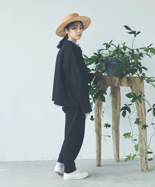 Libra Cue（リブラ キュー）の「ノーカラースウェットジャケット/セットアップ（ノーカラージャケット・レディース・ブラック/グレー・FREE）」の3枚目の写真