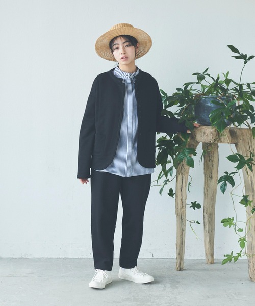 Libra Cue（リブラ キュー）の「ノーカラースウェットジャケット/セットアップ（ノーカラージャケット・レディース・ブラック/グレー・FREE）」の15枚目の写真