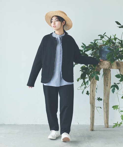 Libra Cue（リブラ キュー）の「ノーカラースウェットジャケット/セットアップ（ノーカラージャケット・レディース・ブラック/グレー・FREE）」の6枚目の写真