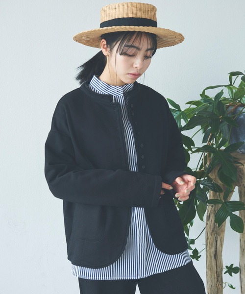 Libra Cue（リブラ キュー）の「ノーカラースウェットジャケット/セットアップ（ノーカラージャケット・レディース・ブラック/グレー・FREE）」の18枚目の写真