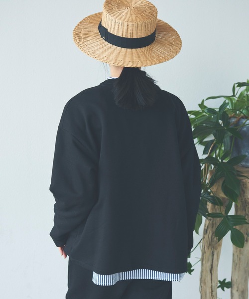 Libra Cue（リブラ キュー）の「ノーカラースウェットジャケット/セットアップ（ノーカラージャケット・レディース・ブラック/グレー・FREE）」の13枚目の写真