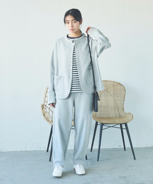 Libra Cue（リブラ キュー）の「ノーカラースウェットジャケット/セットアップ（ノーカラージャケット・レディース・ブラック/グレー・FREE）」の16枚目の写真