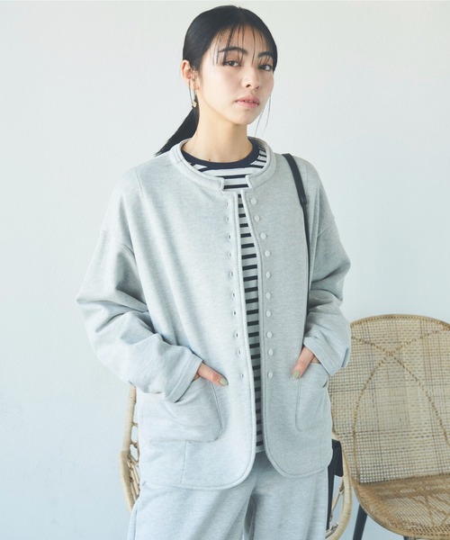 Libra Cue（リブラ キュー）の「ノーカラースウェットジャケット/セットアップ（ノーカラージャケット・レディース・ブラック/グレー・FREE）」の22枚目の写真