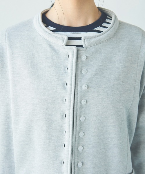 Libra Cue（リブラ キュー）の「ノーカラースウェットジャケット/セットアップ（ノーカラージャケット・レディース・ブラック/グレー・FREE）」の17枚目の写真