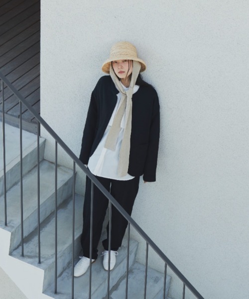 Libra Cue（リブラ キュー）の「ノーカラースウェットジャケット/セットアップ（ノーカラージャケット・レディース・ブラック/グレー・FREE）」の4枚目の写真