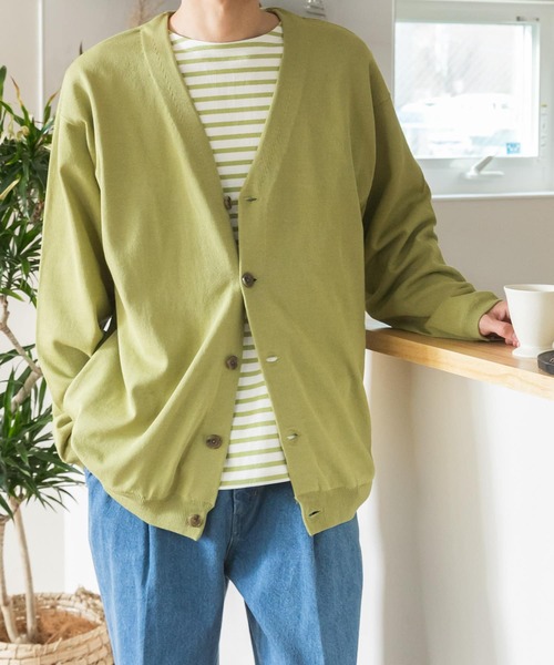 FORK&SPOON（フォークアンドスプーン）の「『ユニセックス』FORK&SPOON　Vネックカーディガン（カーディガン/ボレロ・メンズ・ブルー系その他/グリーン/アイボリー・5/4）」の2枚目の写真