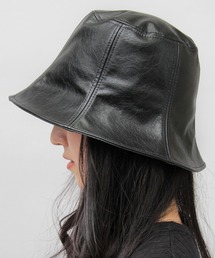 ヴィンテージレザー風 フェイクレザー チューリップハット / 深め