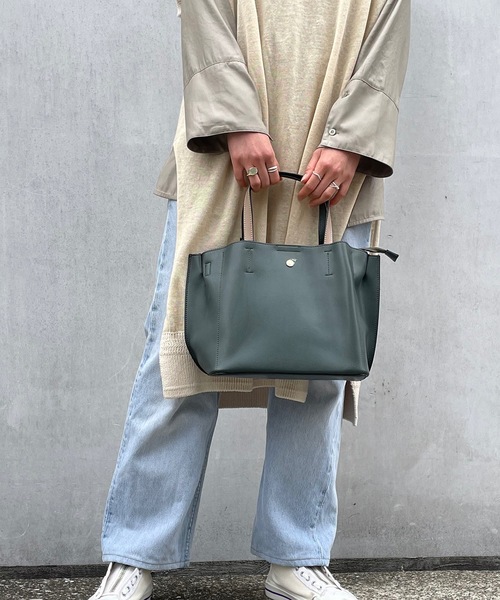Legato Largo(レガートラルゴ)の「Legato Largo/ レガートラルゴ / 軽量PU 2WAY トートバッグ ハンドバッグ LH-P0002(トートバッグ・レディース・ブラック/アイボリー/ライトグリーン/ワインレッド/ベージュ系その他/キャメル/ダークブラウン/ベージュ/グリーン・ONESIZE)」の20枚目の写真