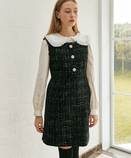 DEBB（デップ）の「【DEBB 】ツイードジャンパーワンピース / Tweed jumper dress（ワンピース・レディース・ブラック・SMALL/MEDIUM）」の3枚目の写真