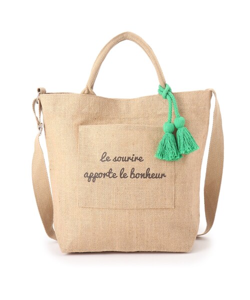 grove（グローブ）の「◆ジュートタッセルポケメッセージ2WAYトート（トートバッグ・レディース・ブラック/グリーン/レモンイエロー/レッド系1・00）」の3枚目の写真