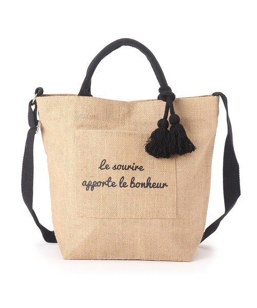 grove（グローブ）の「◆ジュートタッセルポケメッセージ2WAYトート（トートバッグ・レディース・ブラック/グリーン/レモンイエロー/レッド系1・00）」の2枚目の写真