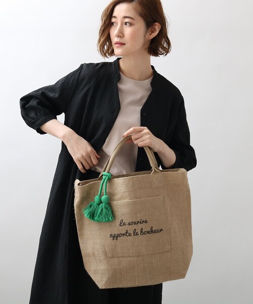 grove（グローブ）の「◆ジュートタッセルポケメッセージ2WAYトート（トートバッグ・レディース・ブラック/グリーン/レモンイエロー/レッド系1・00）」の12枚目の写真