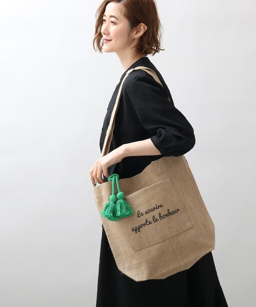 grove（グローブ）の「◆ジュートタッセルポケメッセージ2WAYトート（トートバッグ・レディース・ブラック/グリーン/レモンイエロー/レッド系1・00）」の13枚目の写真