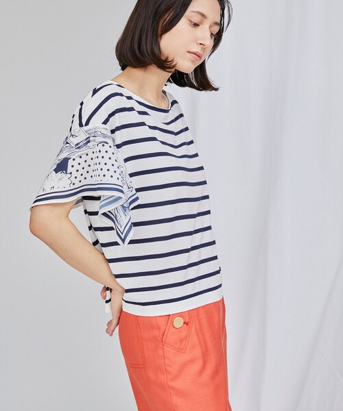 Diagram(ダイアグラム)の「ボーダースカーフトップ(Tシャツ/カットソー・レディース・レッド/ネイビー/ブルー・36)」の13枚目の写真