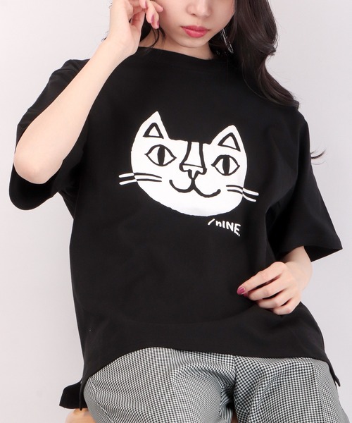 FUNALIVE(ファンアライブ)の「/nINE byおかべてつろうコラボ商品 猫フロッキープリントTシャツ(Tシャツ/カットソー・メンズ・ブラック/オフホワイト・L/S/M)」の7枚目の写真