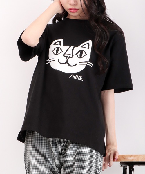 FUNALIVE(ファンアライブ)の「/nINE byおかべてつろうコラボ商品 猫フロッキープリントTシャツ(Tシャツ/カットソー・メンズ・ブラック/オフホワイト・L/S/M)」の6枚目の写真