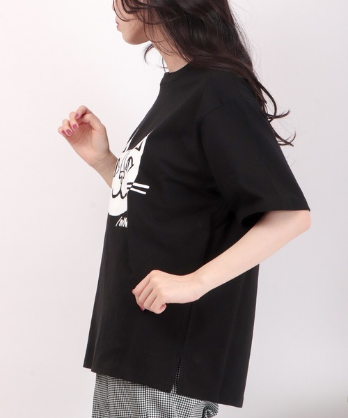 FUNALIVE(ファンアライブ)の「/nINE byおかべてつろうコラボ商品 猫フロッキープリントTシャツ(Tシャツ/カットソー・メンズ・ブラック/オフホワイト・L/S/M)」の5枚目の写真