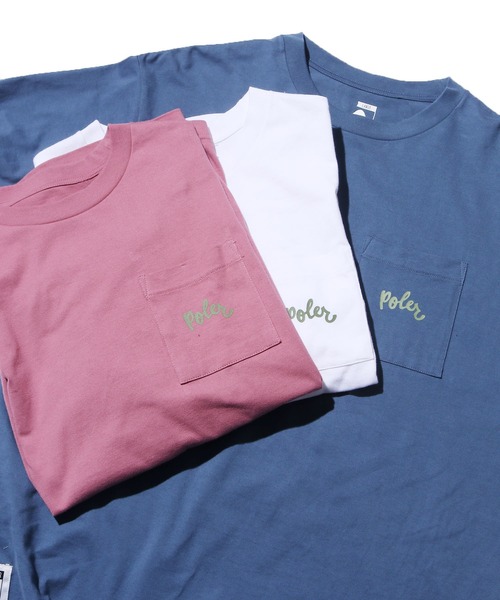 POLeR OUTDOOR STUFF（ポーラーアウトドアスタッフ）の「POLER/ポーラー SCRIPT PKT RELAX FIT TEE 半袖Tシャツ（Tシャツ/カットソー・メンズ・ブルー/ホワイト/ピンク・XL/M/L）」の15枚目の写真