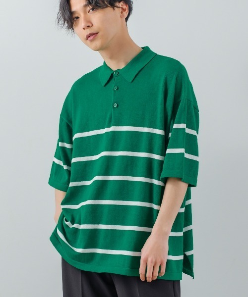 サマーニットオーバーサイズ半袖ポロシャツ