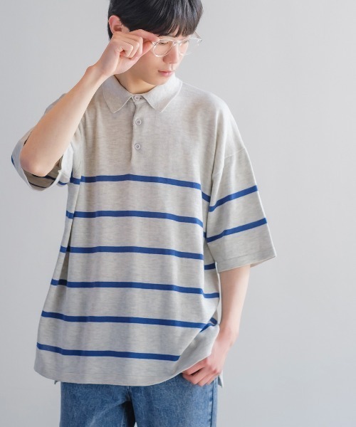 サマーニットオーバーサイズ半袖ポロシャツ