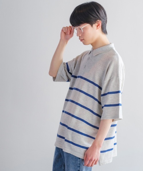 サマーニットオーバーサイズ半袖ポロシャツ