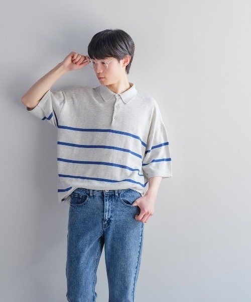 サマーニットオーバーサイズ半袖ポロシャツ