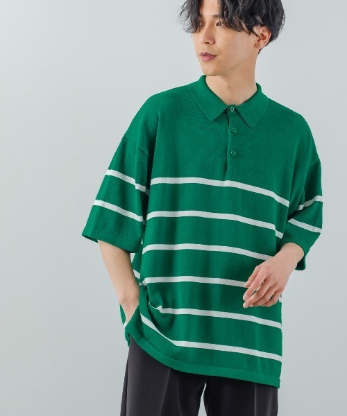サマーニットオーバーサイズ半袖ポロシャツ