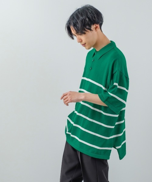 サマーニットオーバーサイズ半袖ポロシャツ