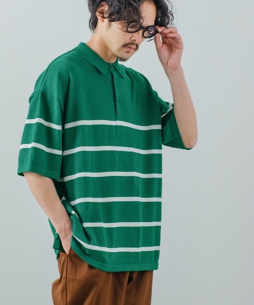 サマーニットオーバーサイズ半袖ポロシャツ