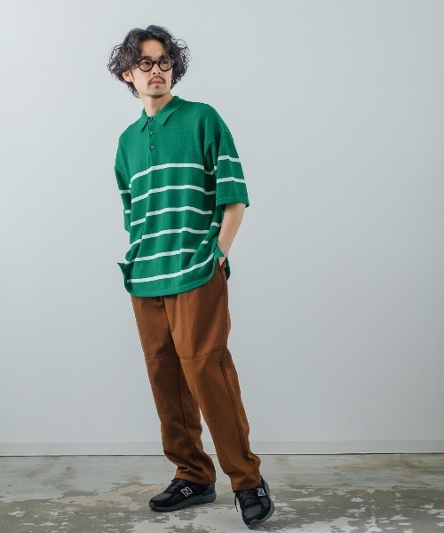 サマーニットオーバーサイズ半袖ポロシャツ