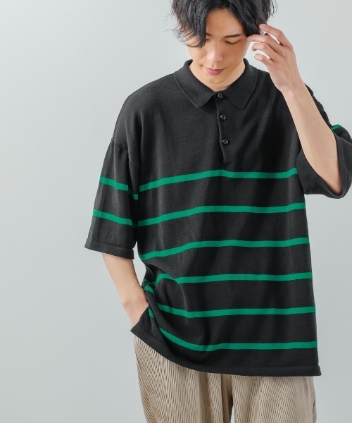 サマーニットオーバーサイズ半袖ポロシャツ