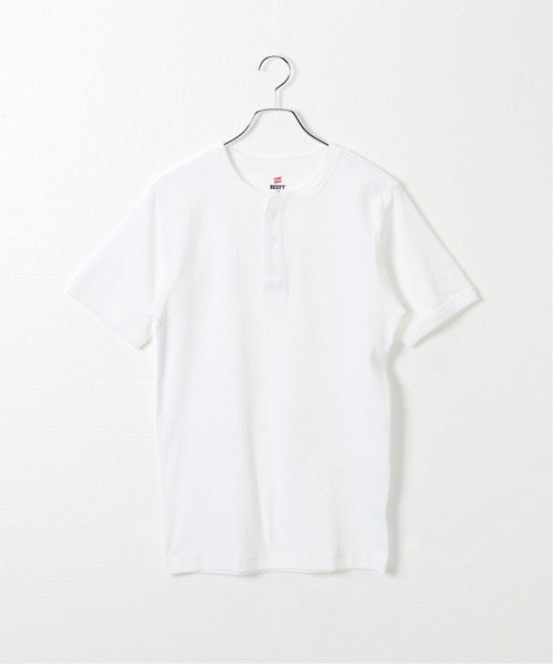 HANES(ヘインズ)の「【Hanes/ヘインズ】 BEEFY リブヘンリーネックTシャツ(Tシャツ/カットソー・メンズ・ホワイト/チャコールグレー・LARGE/X-LARGE)」の2枚目の写真