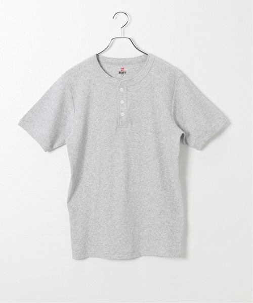 HANES(ヘインズ)の「【Hanes/ヘインズ】 BEEFY リブヘンリーネックTシャツ(Tシャツ/カットソー・メンズ・ホワイト/チャコールグレー・LARGE/X-LARGE)」の1枚目の写真