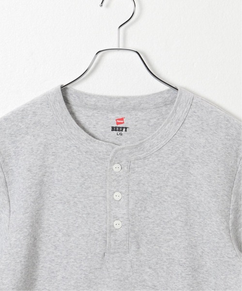 HANES(ヘインズ)の「【Hanes/ヘインズ】 BEEFY リブヘンリーネックTシャツ(Tシャツ/カットソー・メンズ・ホワイト/チャコールグレー・LARGE/X-LARGE)」の4枚目の写真