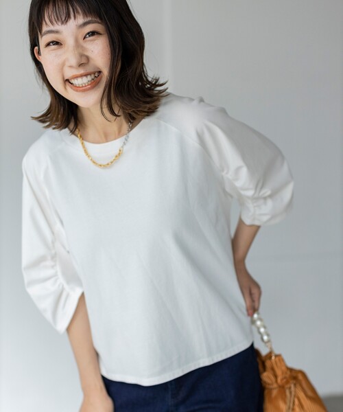 THE SHOP TK （ザ ショップ ティーケー ）の「◆ギャザー七分袖プルオーバー（Tシャツ/カットソー・レディース・ブラック/ベージュ/ホワイト系・12/13）」の4枚目の写真