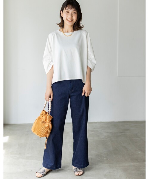 THE SHOP TK （ザ ショップ ティーケー ）の「◆ギャザー七分袖プルオーバー（Tシャツ/カットソー・レディース・ブラック/ベージュ/ホワイト系・12/13）」の6枚目の写真