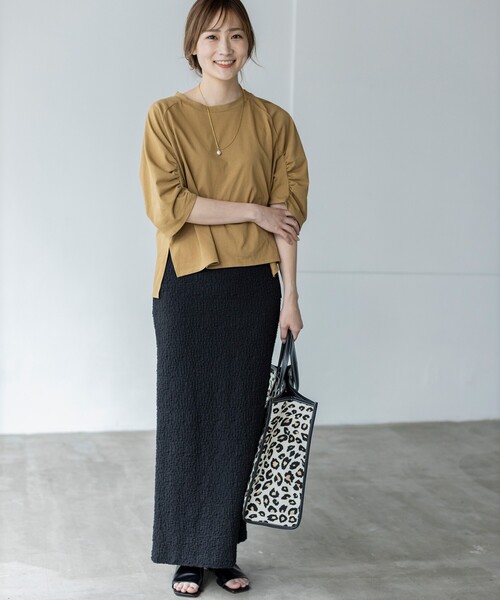 THE SHOP TK （ザ ショップ ティーケー ）の「◆ギャザー七分袖プルオーバー（Tシャツ/カットソー・レディース・ブラック/ベージュ/ホワイト系・12/13）」の8枚目の写真