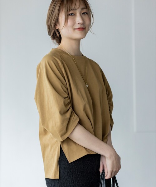 THE SHOP TK （ザ ショップ ティーケー ）の「◆ギャザー七分袖プルオーバー（Tシャツ/カットソー・レディース・ブラック/ベージュ/ホワイト系・12/13）」の10枚目の写真