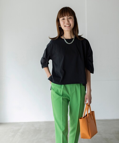 THE SHOP TK （ザ ショップ ティーケー ）の「◆ギャザー七分袖プルオーバー（Tシャツ/カットソー・レディース・ブラック/ベージュ/ホワイト系・12/13）」の14枚目の写真