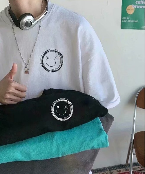 NEW GENTLEMAN（ニュージェントルマン）の「スマイル ワンポイント ビッグT（Tシャツ/カットソー・メンズ・ホワイト/ブラック/グレー/グリーン・M/L/XL）」の7枚目の写真