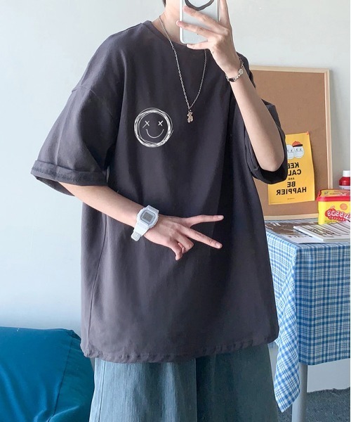 NEW GENTLEMAN（ニュージェントルマン）の「スマイル ワンポイント ビッグT（Tシャツ/カットソー・メンズ・ホワイト/ブラック/グレー/グリーン・M/L/XL）」の6枚目の写真