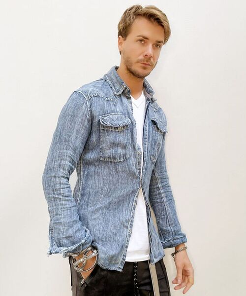 FranCisT_MOR.K.S.（フランシストモークス）の「FranCisT_MOR.K.S./フランシスト モークス/VINTAGE WASHED DENIM LINEN WIRED HOOK SHIRT（シャツ/ブラウス・メンズ・ネイビー・4/3/2）」の5枚目の写真