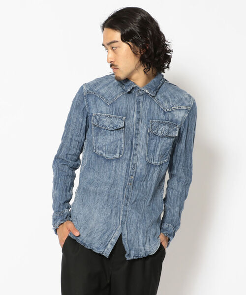FranCisT_MOR.K.S.（フランシストモークス）の「FranCisT_MOR.K.S./フランシスト モークス/VINTAGE WASHED DENIM LINEN WIRED HOOK SHIRT（シャツ/ブラウス・メンズ・ネイビー・4/3/2）」の6枚目の写真