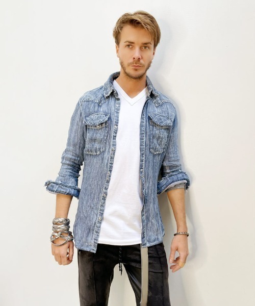 FranCisT_MOR.K.S.（フランシストモークス）の「FranCisT_MOR.K.S./フランシスト モークス/VINTAGE WASHED DENIM LINEN WIRED HOOK SHIRT（シャツ/ブラウス・メンズ・ネイビー・4/3/2）」の3枚目の写真