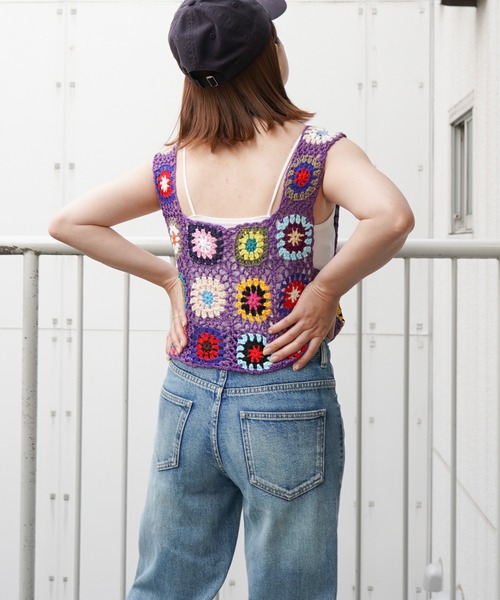 VENCEEXCHANGE(ヴァンスエクスチェンジ)の「クロシェ編みベスト(ベスト・レディース・オフホワイト/ブラック/スカイブルー/パープル/イエロー/レッド・M)」の5枚目の写真